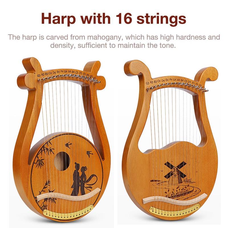 10 16 19 Strings Lyre Harp Instrument Wooden Mahogany Lyre Piano Harp Musical Instrument with Bag Lyre Case Tuning Wrench - AKLOT