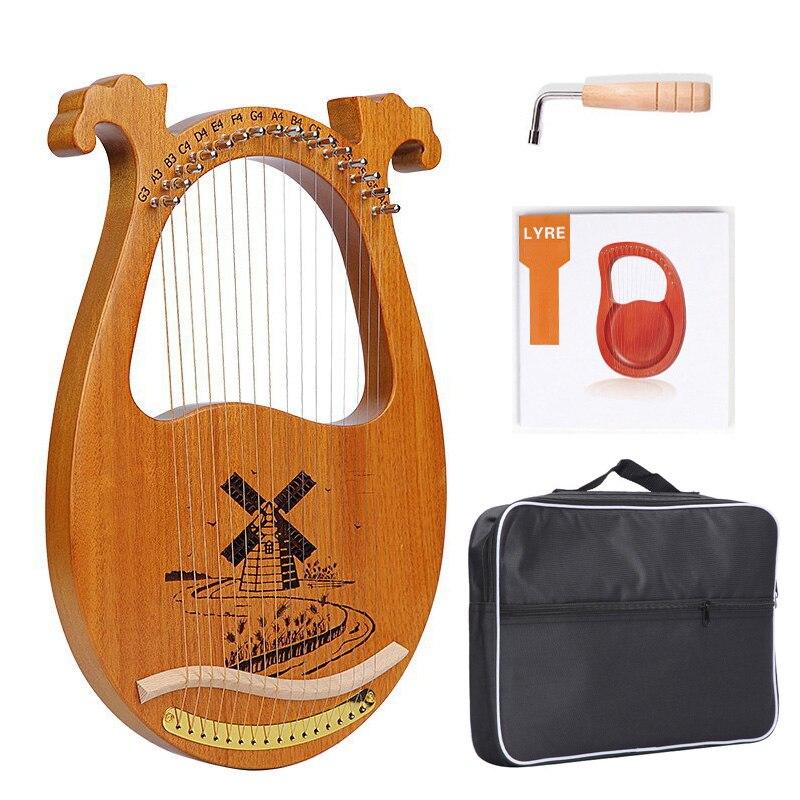 10 16 19 Strings Lyre Harp Instrument Wooden Mahogany Lyre Piano Harp Musical Instrument with Bag Lyre Case Tuning Wrench - AKLOT