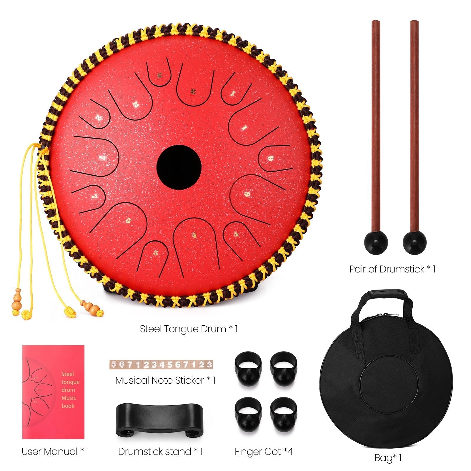 14 inch 14-Tone Carbon Steel Tongue Drum Hand Pan Drums with Drumsticks Percussion Musical Instruments - AKLOT