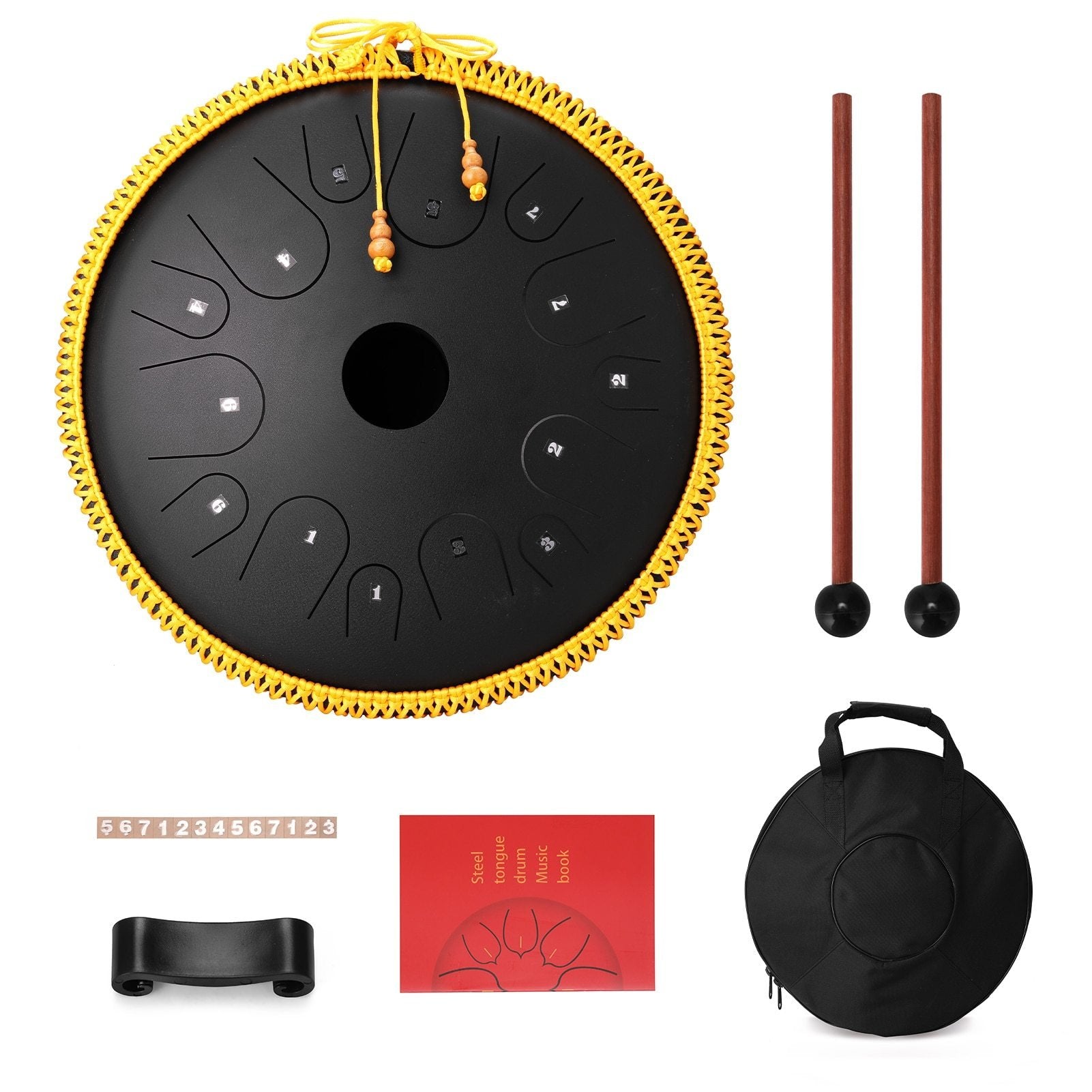 15 inch 14-Tone Steel Tongue Drum Mini Hand Pan Drums with Drumsticks Percussion Musical Instruments - AKLOT