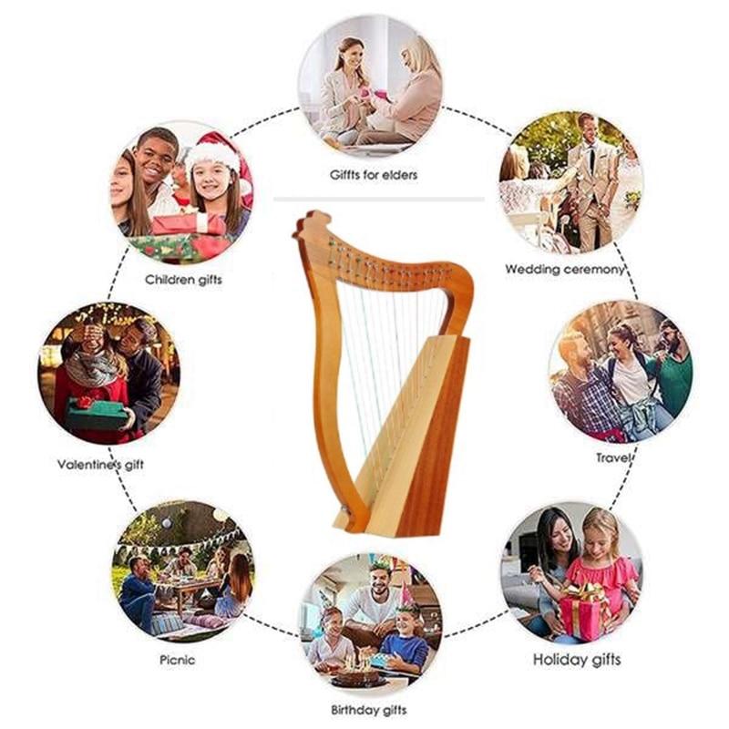 15 Strings Lyre Harp,Lyakin,Wooden Lyre Harp,With Carved Note Tuning Wrench, For Music Lovers Beginners Kids Adults,Etc - AKLOT