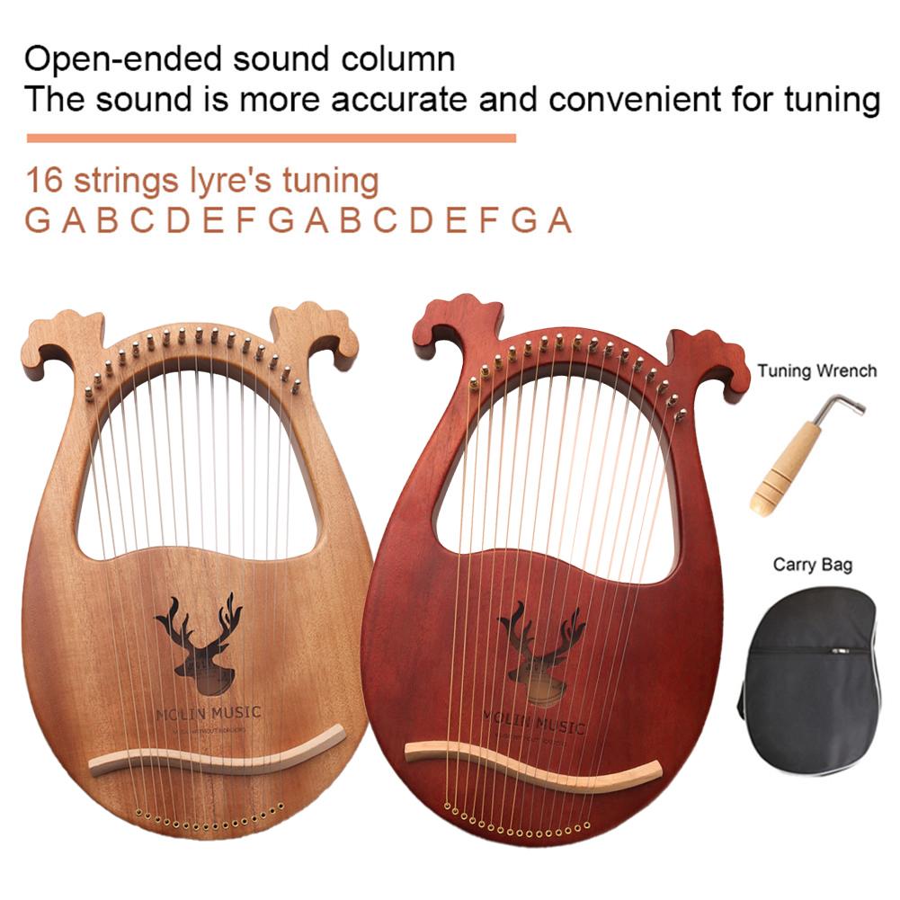 16-note Lyre Harp Set Hard Mahogany Hard Portable With Tuning Wrench Black Storage Bag Harp Set For Professionals Perfect Gift - AKLOT