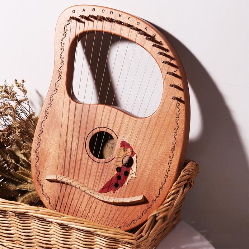 16-string Lyre Harp 16 Strings Piano Harp Wooden Mahogany Musical Instrument Lyre Harp With Tuning Wrench Spare Strings - AKLOT