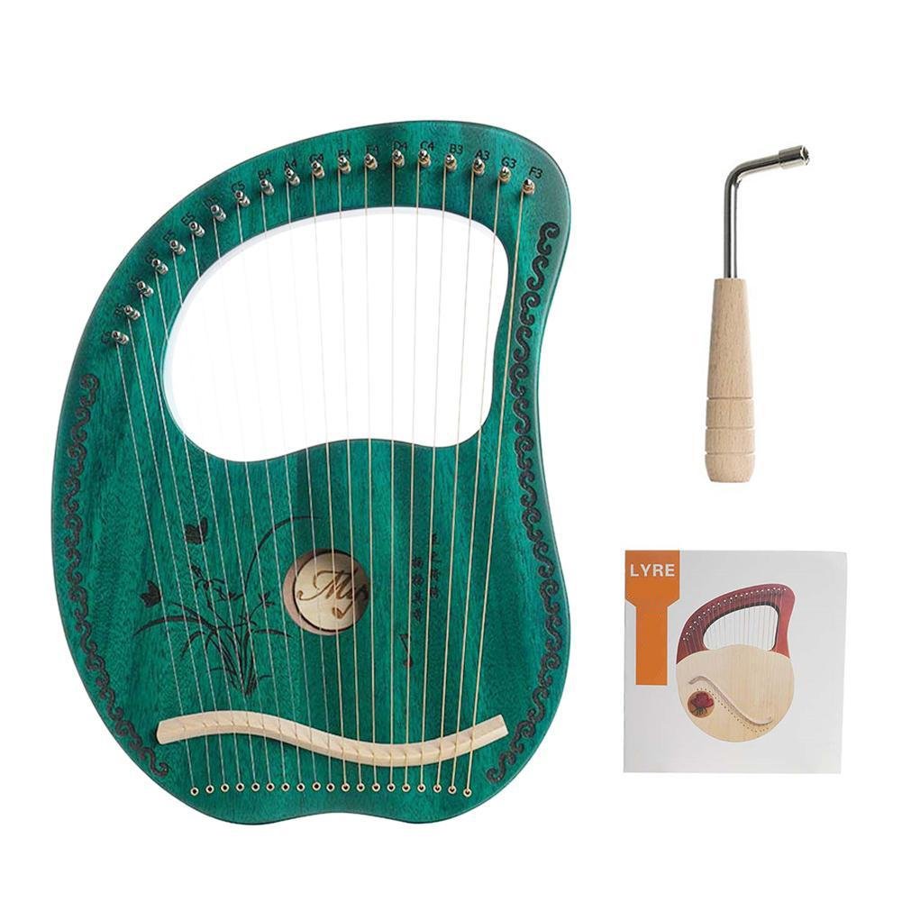 19 String Lyre Mahogany Instrument Quality Green Harp with Tuning Wrench Stringed Musical Instrument for Kids Adult Beginners - AKLOT