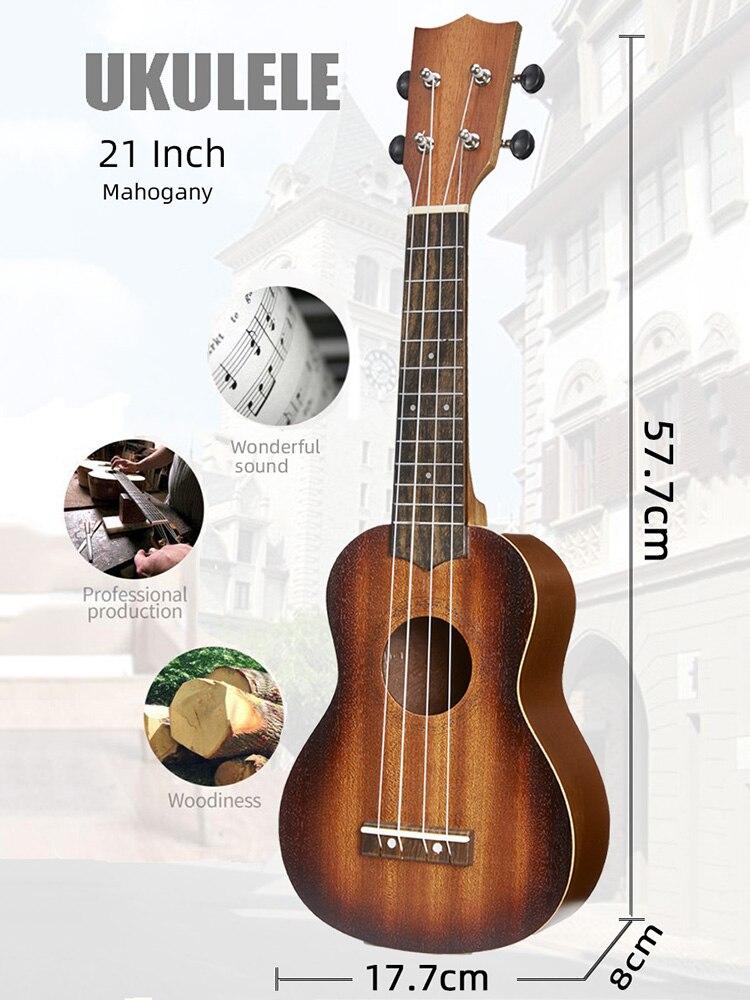 21 Inch Ukulele Soprano Beginner Ukulele Guitar Ukulele Mahogany Neck Delicate Tuning Peg 4 Strings Wood Ukulele - AKLOT