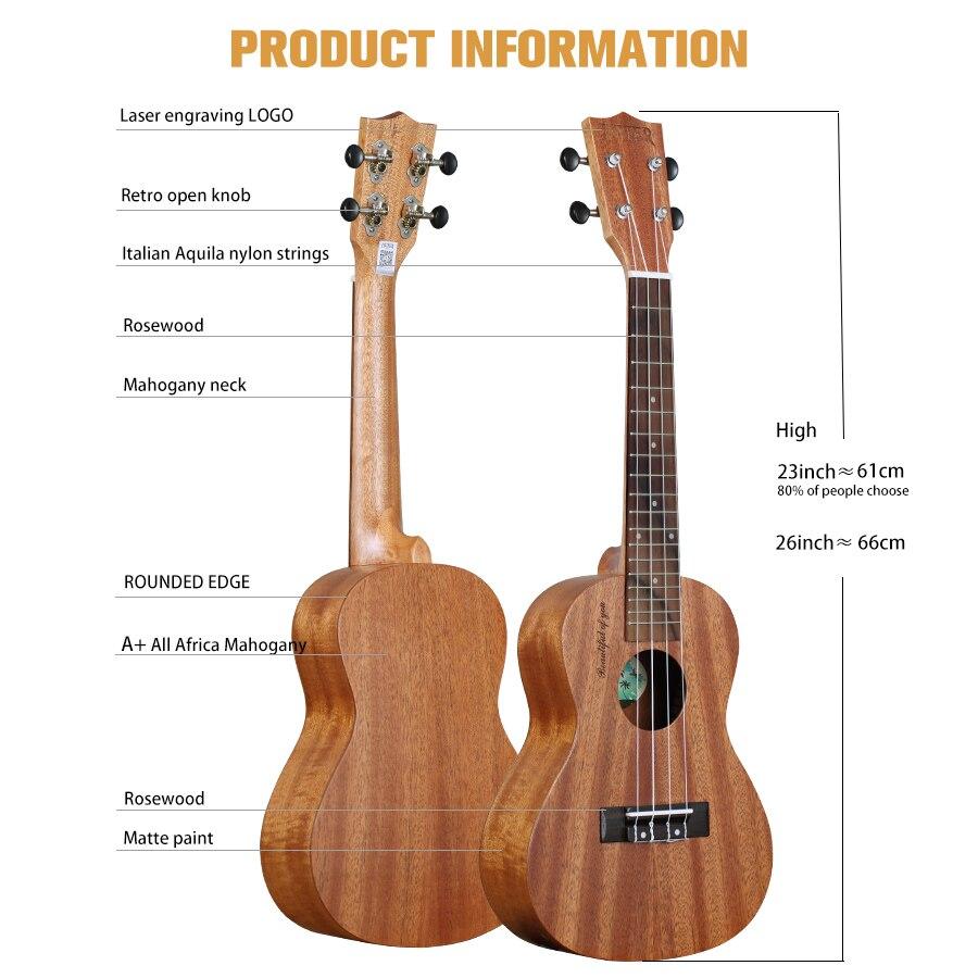 21/23/26 Inch Ukulele guitar soprano Concert tenor mahogany ukelele Guitar beginner Easy learn& gift freebie - AKLOT