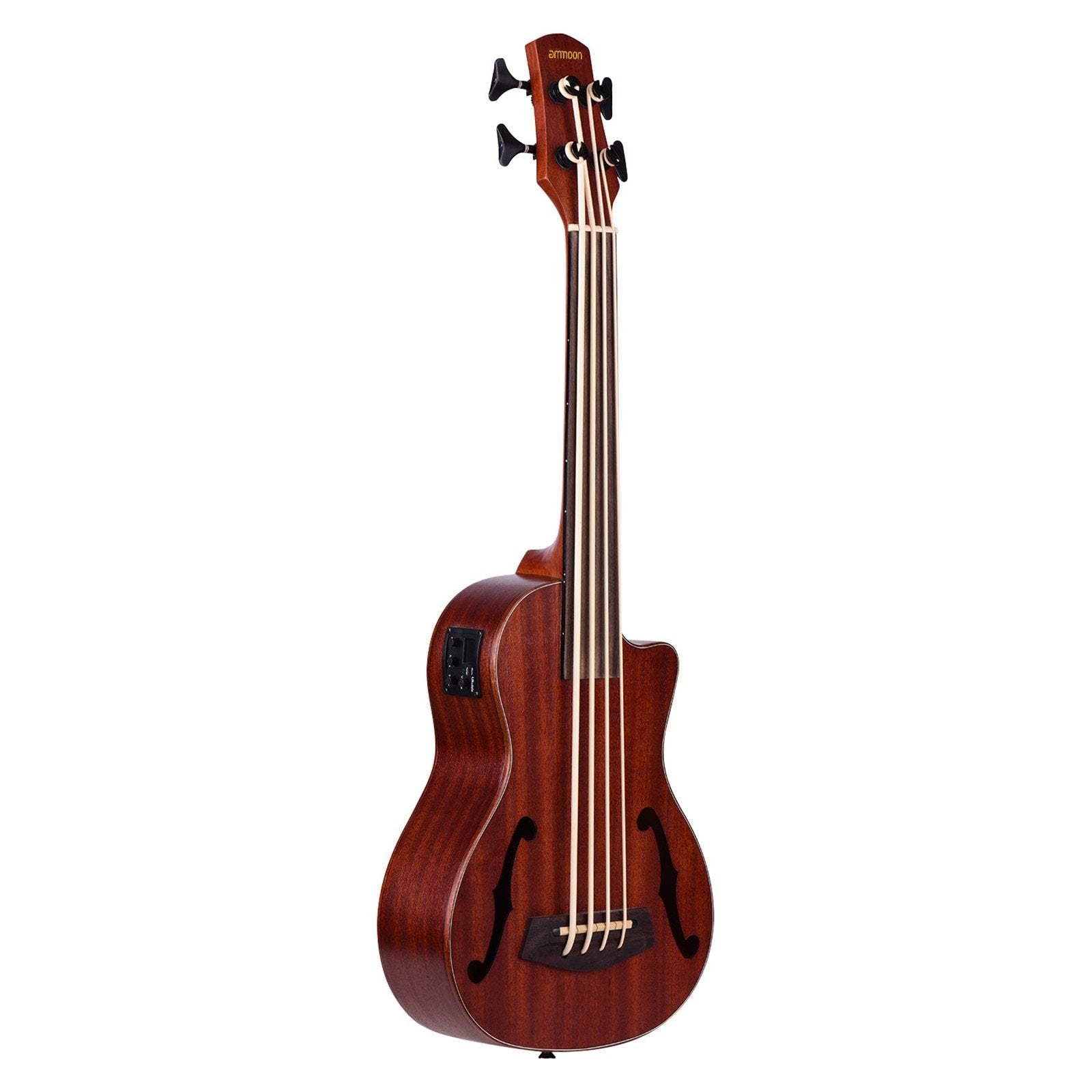 30 Inch Ukulele Cutaway U-Bass UBass Wooden Electric Acoustic Bass Ukulele Ukelele Built-in EQ Tuner with F Sound Holes - AKLOT
