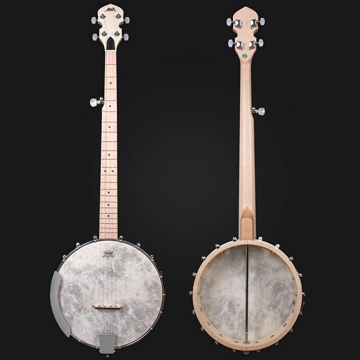 5 String Banjo, Adjustable Full Size Maple Banjo Open Back Remo Head with 2 Tuning Wrench 4 Picks Strings Tuner Strap Ruler Cleaning Cloth Gig Bag for New Beginners Professionals - AKLOT