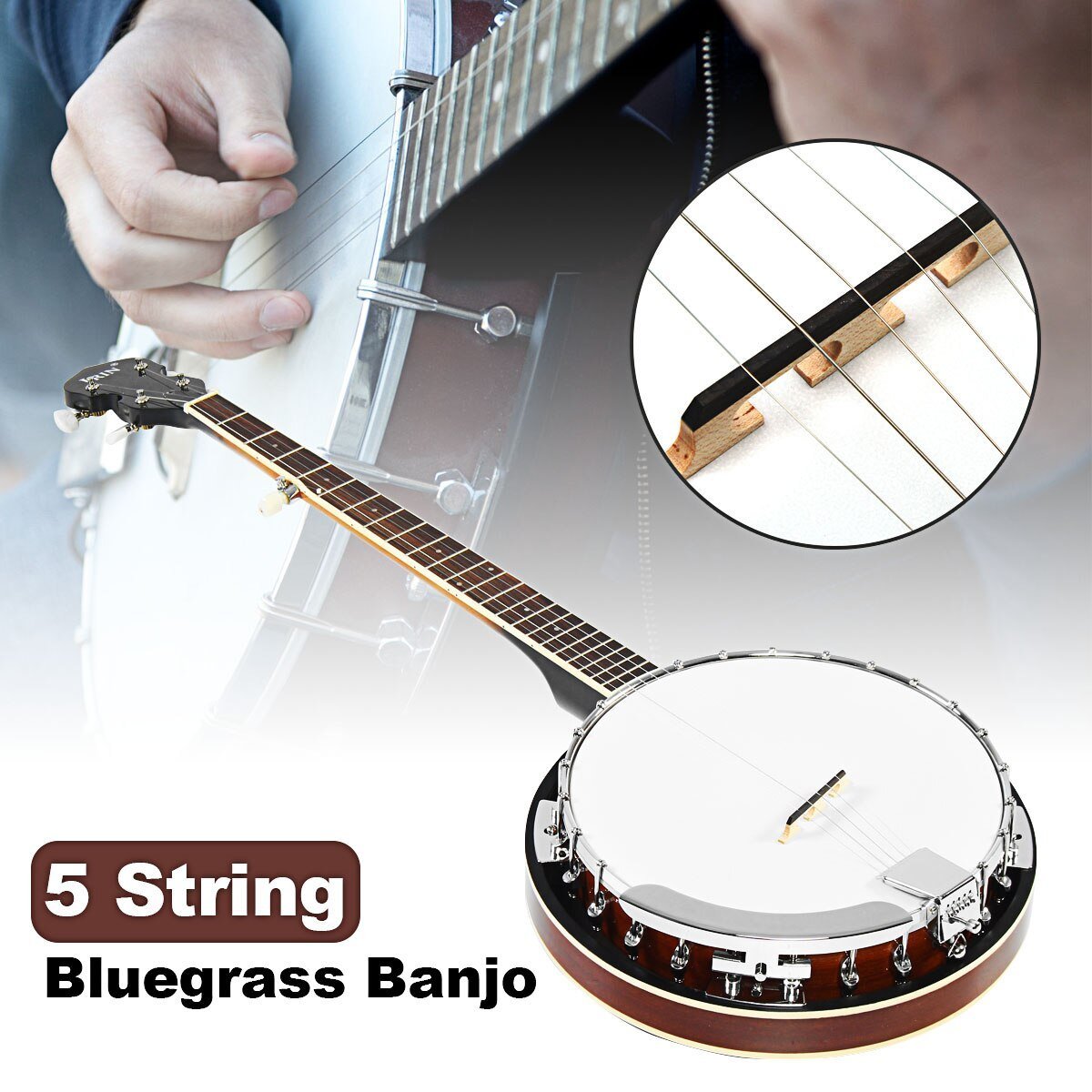 5 Strings Banjo Guitar 22 frets Mahogany Western Traditional Ukulele Rosewood Concert Banjo Uke For Stringed Musical Instruments - AKLOT