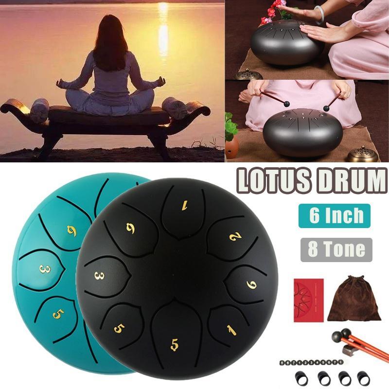 6 Inch 8 Tune Steel Tongue Drum Percussion Instrument Chinese Traditional Lotus Drum Musical Educational Toy with Storage Bag - AKLOT