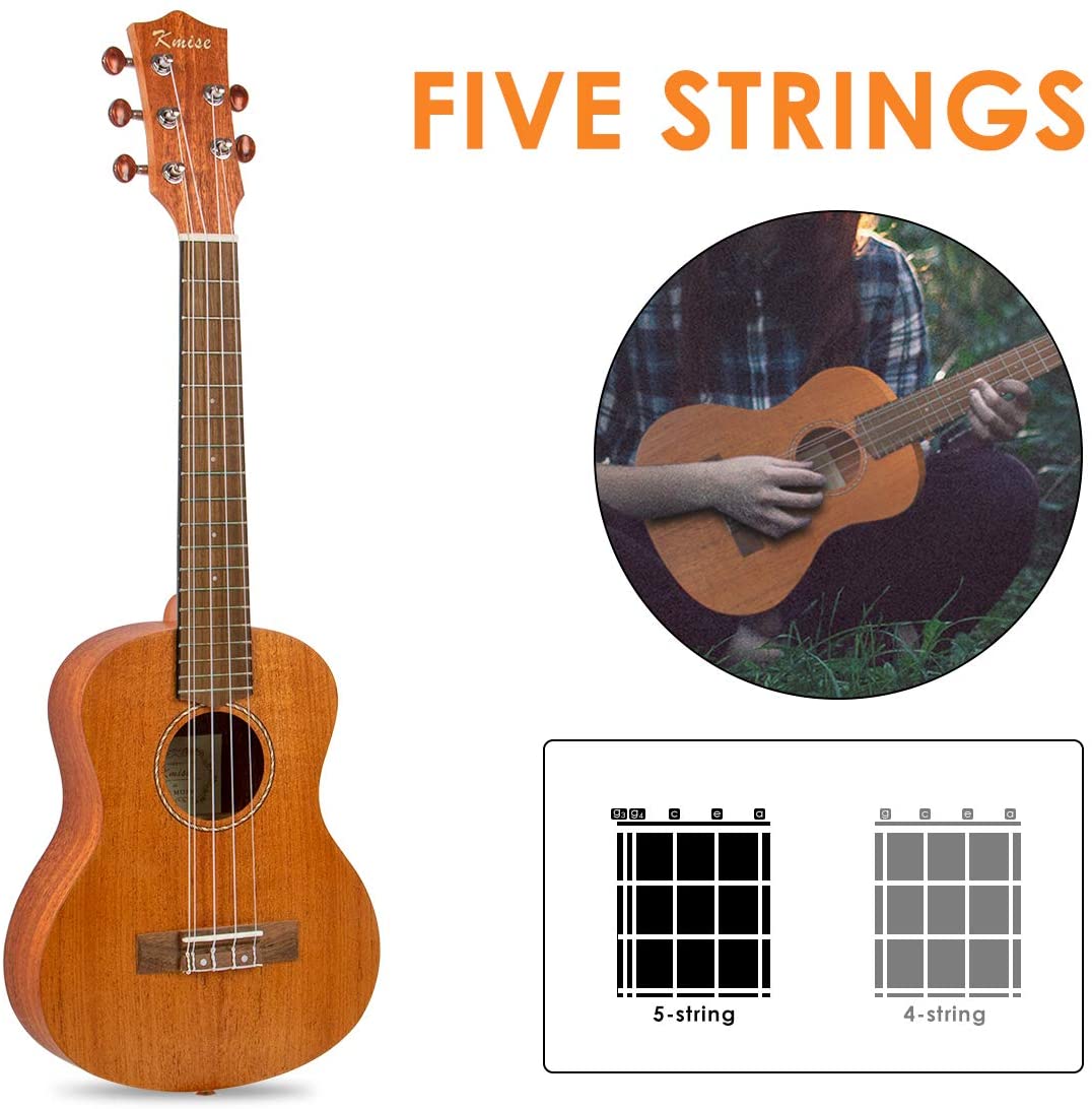 5 String Ukulele Mahogany Ukelele Tenor Uke Kit with Extra Strings Strap Gig Bag Picks