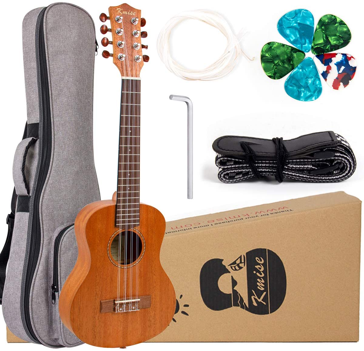 5 String Ukulele Mahogany Ukelele Tenor Uke Kit with Extra Strings Strap Gig Bag Picks