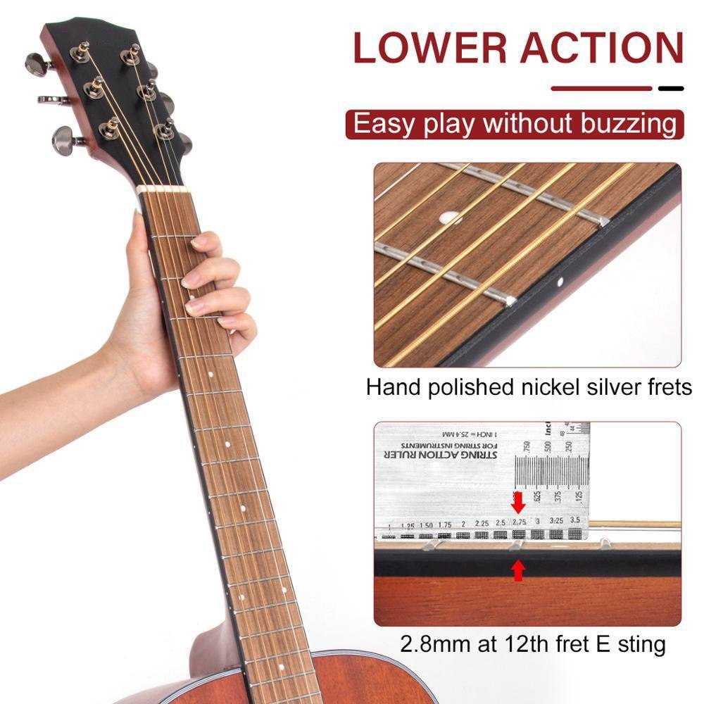 Acoustic Guitar Mahogany Full Size 41 Inch for Student & Beginner w/ Gig Bag Tuner Strap Picks String Piezo Pickup Tools - AKLOT