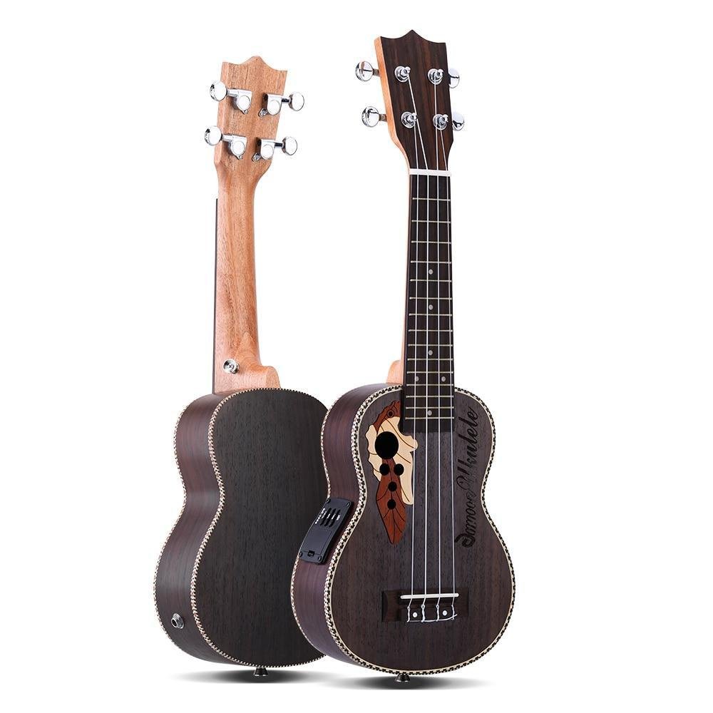 Acoustic Ukulele Spruce 21" Ukulele15 Fret 4 Strings Guitar Mini with Built-in EQ Pickup Stringed Musical Instrument - AKLOT