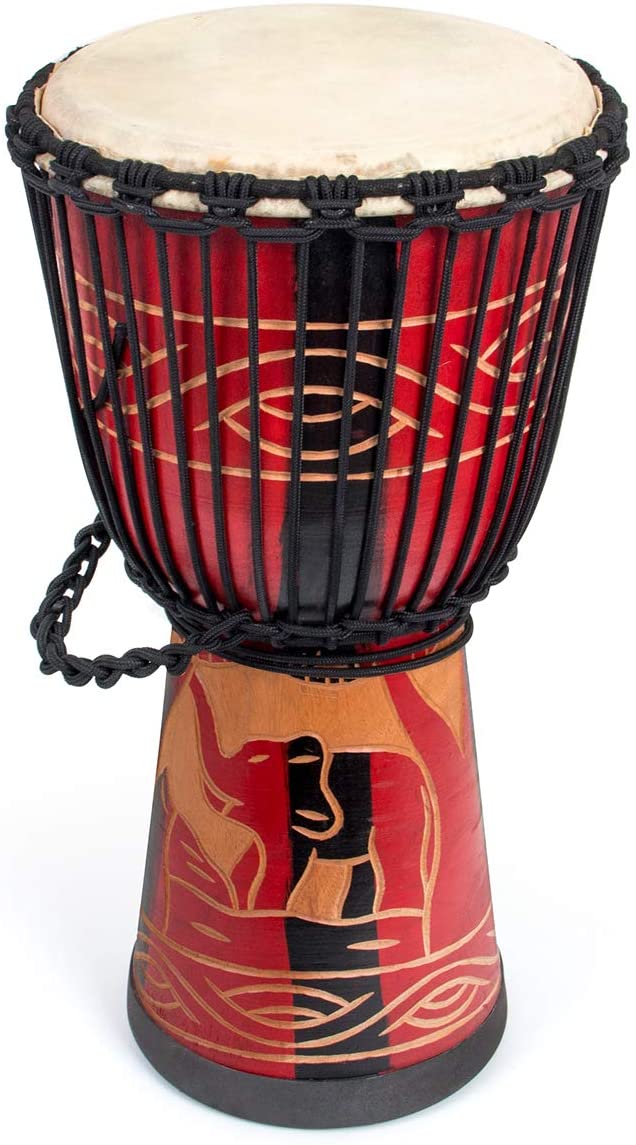 African Drum, Hand-Carved Bongo Congo Djembe Drum 9.5'' x 20'' Mahogany Goatskin Drumhead for Children Starter Beginners(Red) - AKLOT