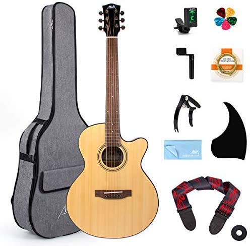 AKLOT Acoustic Guitar Full Size 38 inch Spruce Cutaway Guitar Bundle for Students Kids Beginners W/Gig Bag Tuner Strap Picks Strings Pickguard Guitar Capo String Winder - AKLOT