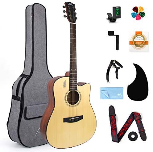 AKLOT Acoustic Guitar Full Size 38 inch Spruce Cutaway Guitar Bundle for Students Kids Beginners W/Gig Bag Tuner Strap Picks Strings Pickguard Guitar Capo String Winder - AKLOT