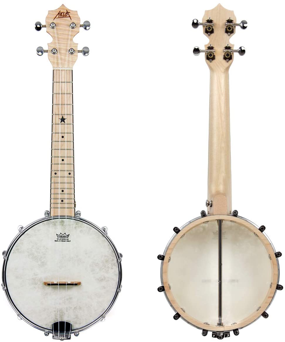 AKLOT Banjo Ukulele Concert 23 inch Remo Drumhead Open Back Maple Body 15:1 Advanced Tuner with Two Way Truss Rod Gig Bag Tuner String Strap Picks - AKLOT