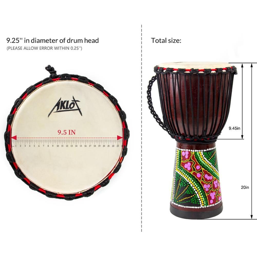 Djembe Drum, AKLOT African Drum Hand-Carved 9.5'' x 20'' Mahogany Goatskin  Drumhead for Starter Beginners Adult