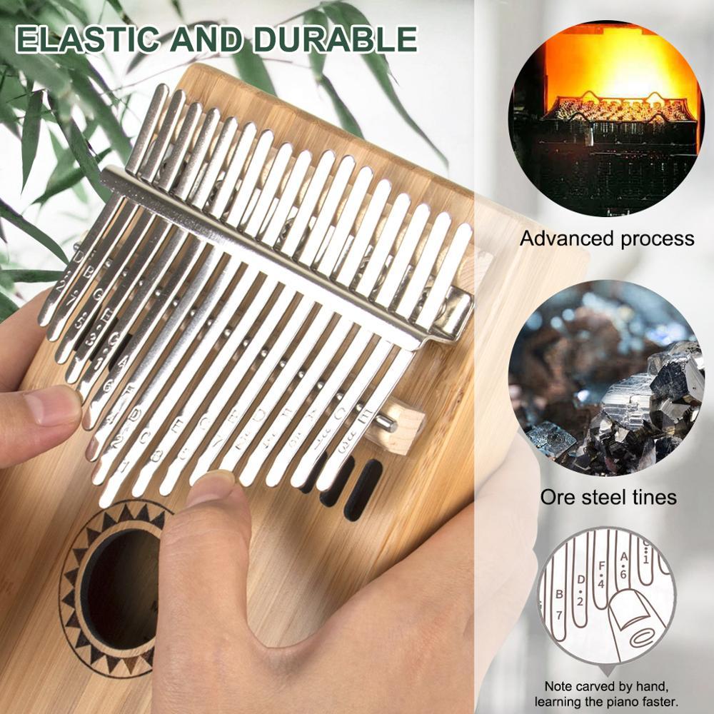 Aklot Kalimba 17 Key Solid Bamboo Finger Piano Mbira Mahogany with Padded Case Sticker Tuner Hammer - AKLOT