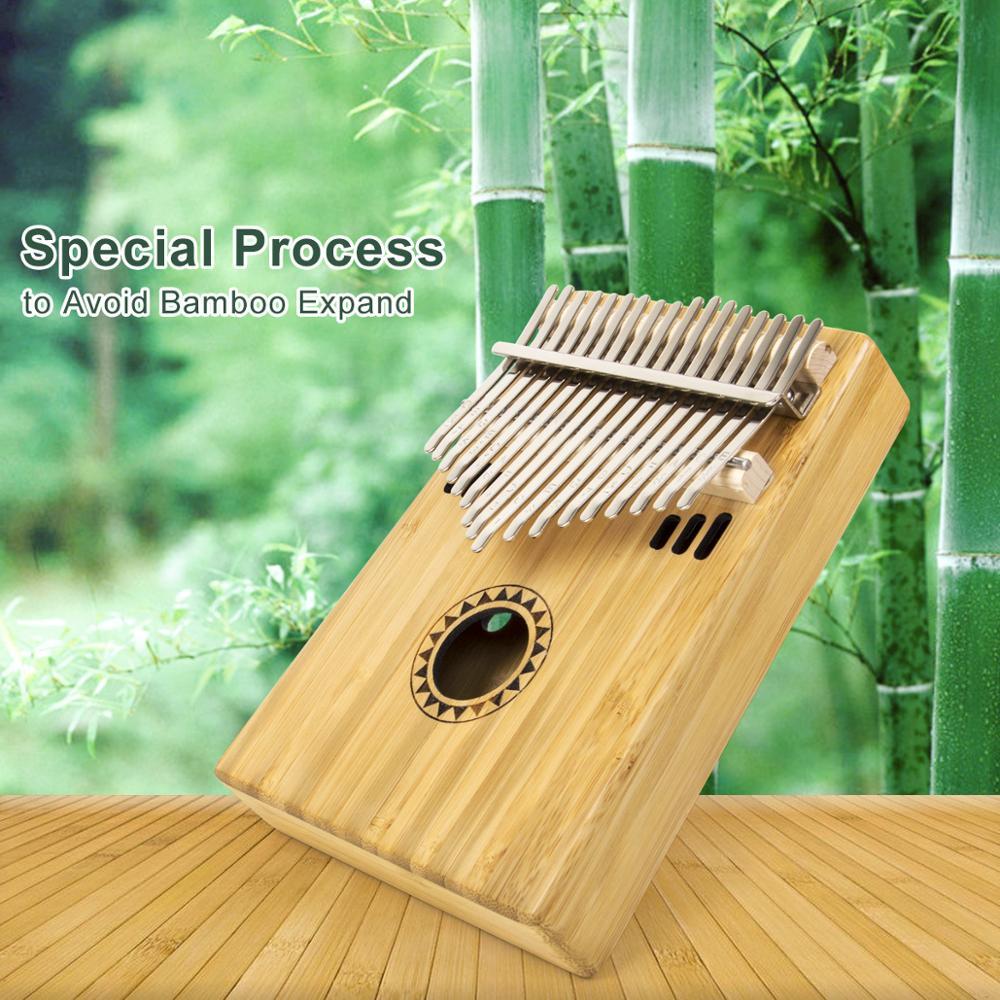 Aklot Kalimba 17 Key Solid Bamboo Finger Piano Mbira Mahogany with Padded Case Sticker Tuner Hammer - AKLOT