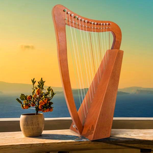 Aklot Lyre Harp Mahogany 15 String Nylon with Carry Bag Tuning Wrench String Strap - AKLOT
