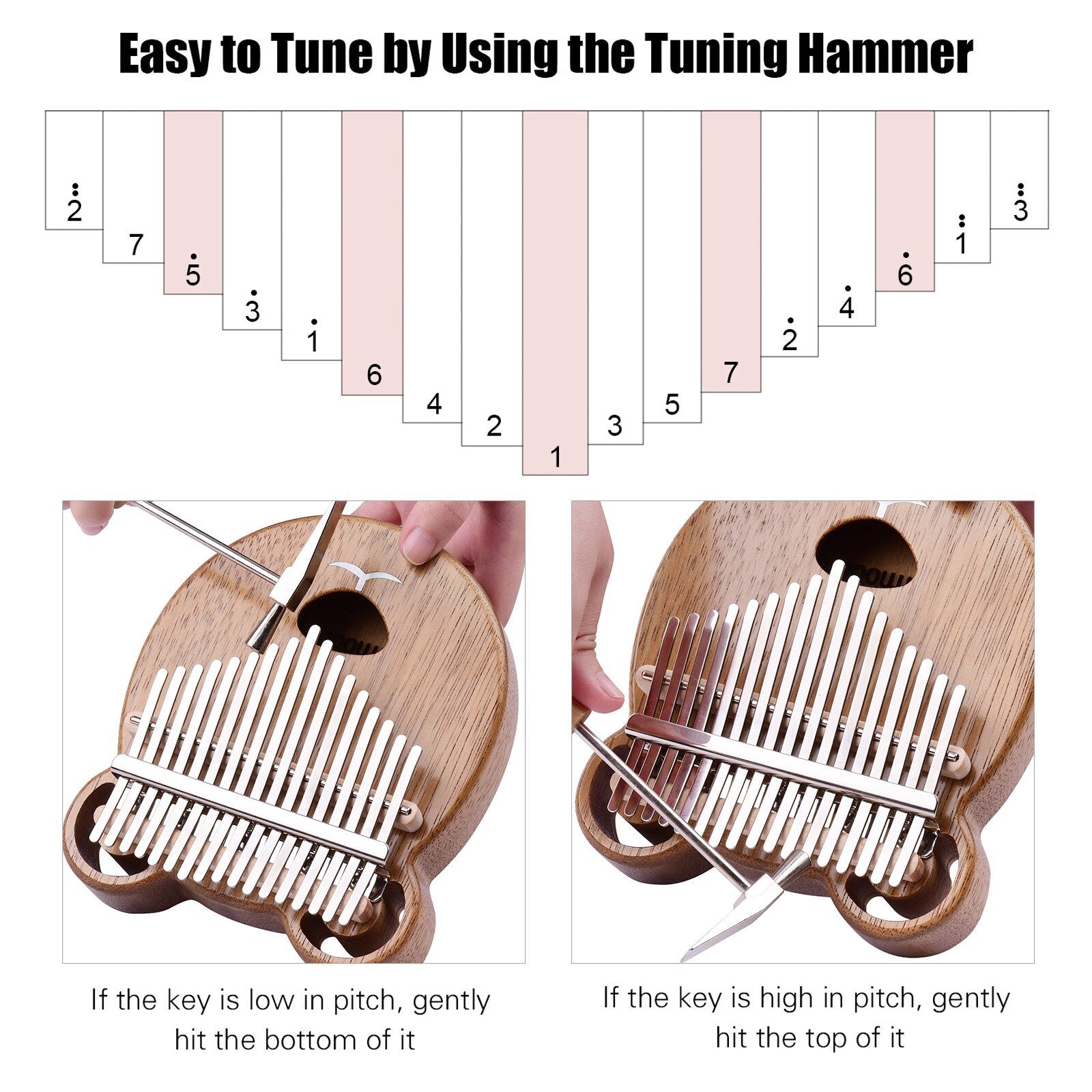 ammoon 17 Key Kalimba Portable C Tone Thumb Piano Solid Walnut Wood Finger Precussion with Tuning Hammer Wiping Cloth - AKLOT