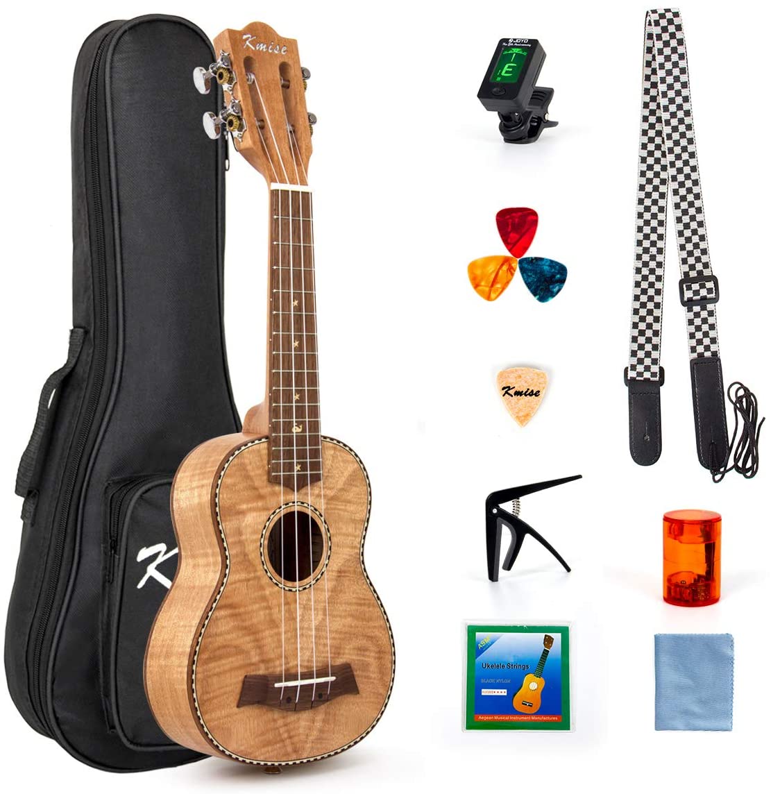 Classical Ukulele Kit Tiger Flame Okoume Wood for Beginner and Professional Player By Kmise - AKLOT