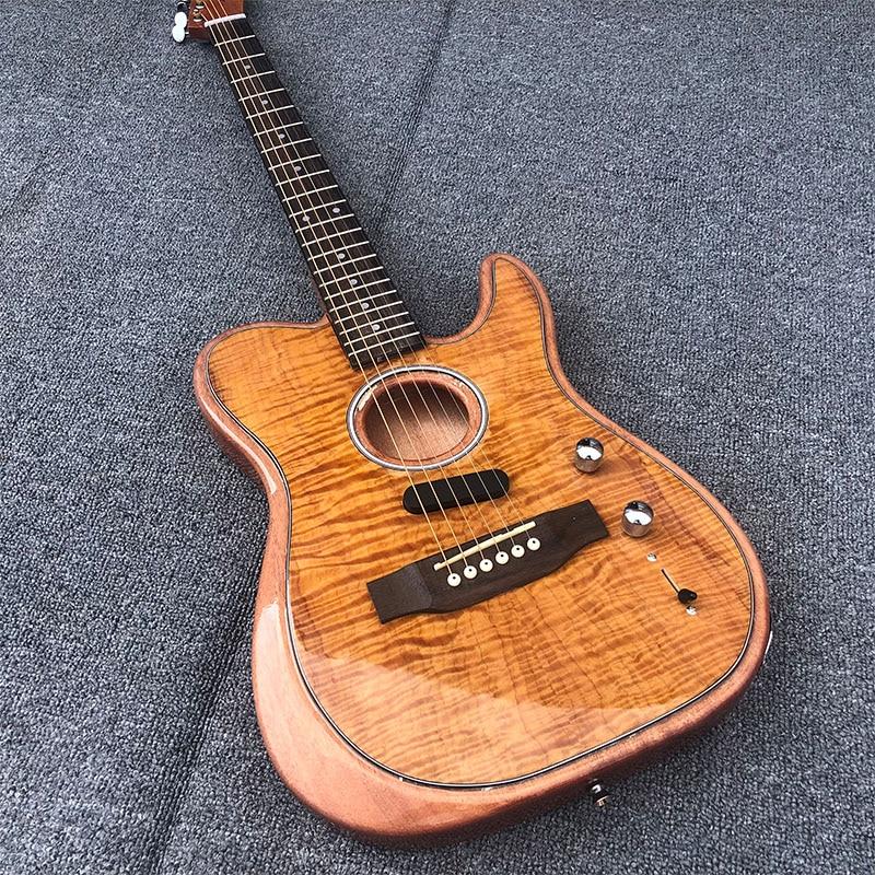 Factory customized 6-string electric guitar, acoustic guitar, tiger maple veneer, wood color paint, factory direct sales - AKLOT