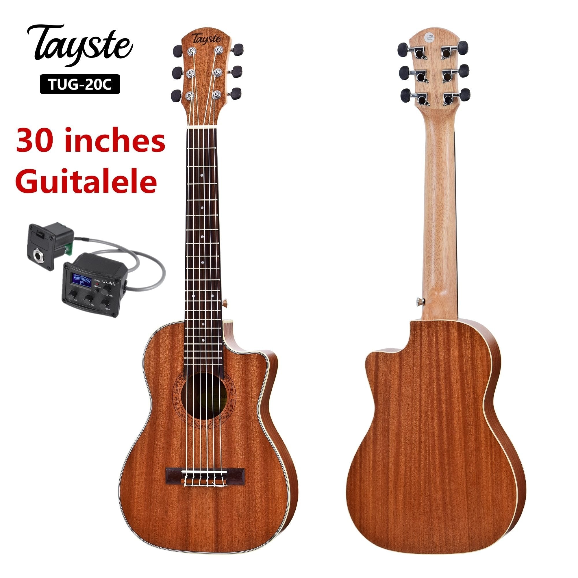 Guitalele Guilele 30 Inches Cutaway Sapele Mini Electric Guitarlele Baritone Acoustic Guitars 6 Strings Ukulele Travel Guitar - AKLOT