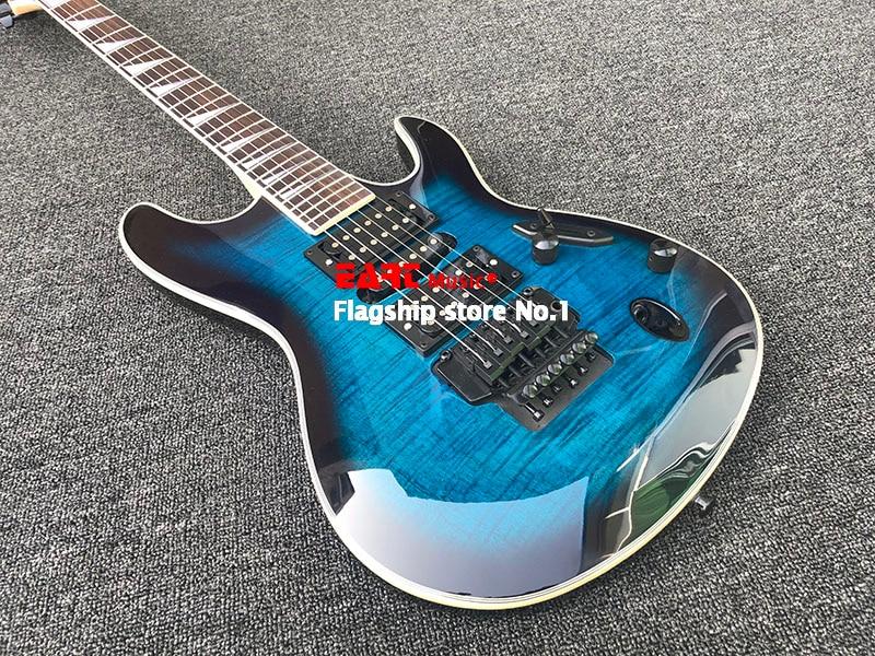 High quality electric guitar, tiger maple veneer, blue paint, double vibrato system, silver accessories, postage - AKLOT