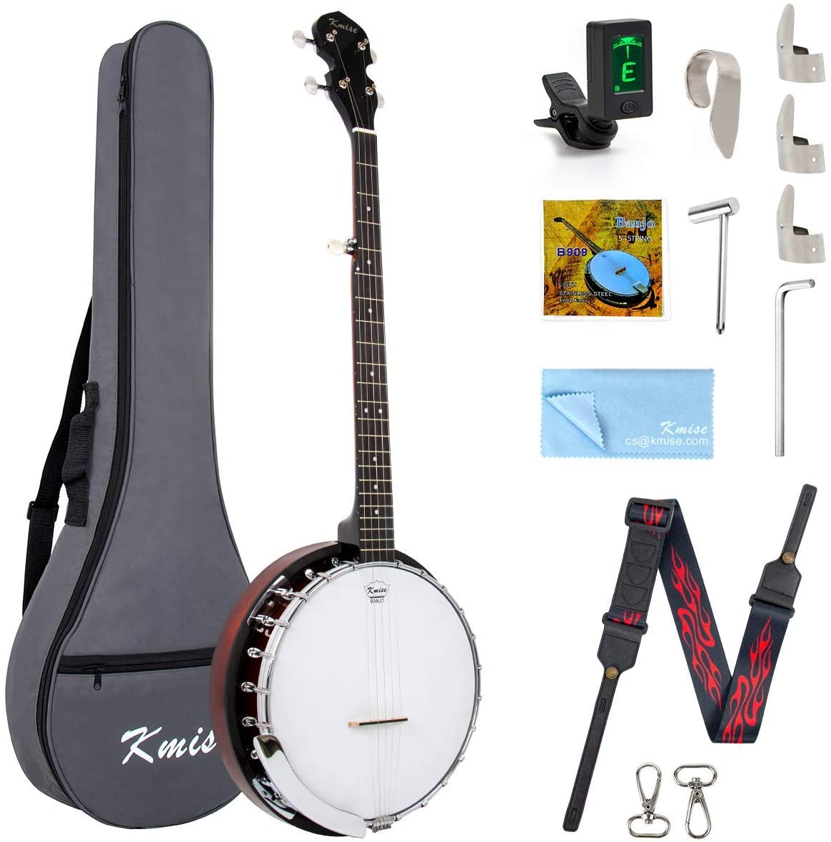 Kmise 5 String Resonator Banjo Professional Sapele Back Banjos Starter Kit With Bag Tuner Strap Strings Pickup Picks Ruler Wrench Bridge - AKLOT