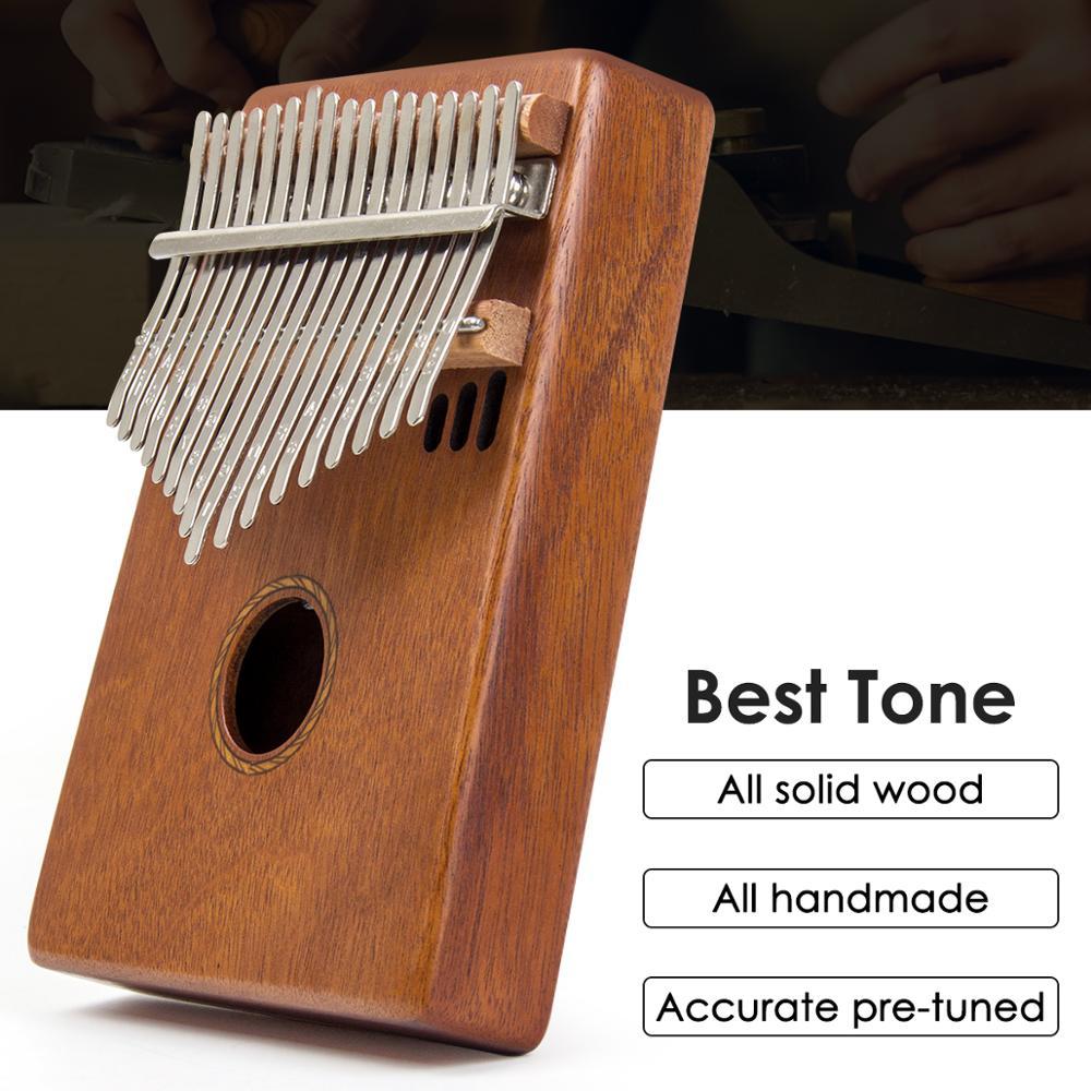 Kmise Kalimba 17 Key Finger Thumb Piano Full Solid Mahogany Musical Instrument + Pickup Gig Bag Tuner Hammer Birthday Gift - AKLOT
