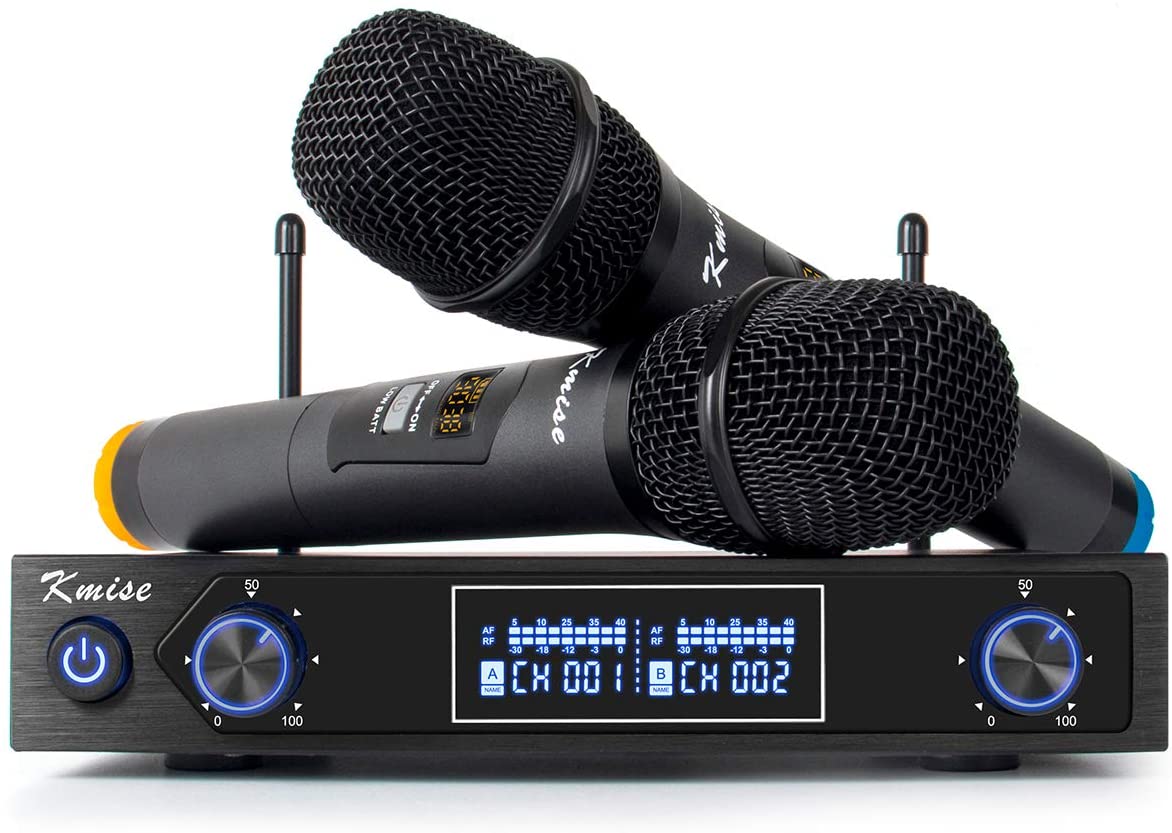 Kmise UHF Wireless Microphone System Dual Channel Cordless Handheld Mic Set for Presentation Church Karaoke - AKLOT