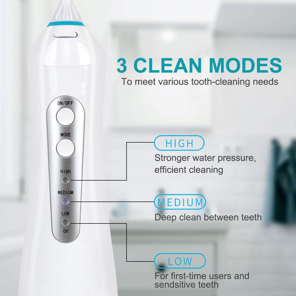 Kmise Water Flosser Pick Professional Cordless Dental Oral Irrigator - 200ML Portable and Rechargeable IPX7 Waterproof 3 Modes with 6 Jet Tips for Travel Home Use (Blue) - AKLOT