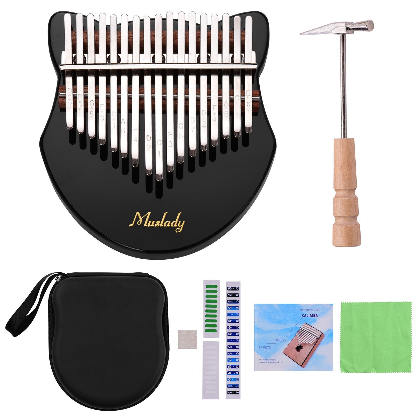Muslady Cute Fox-shaped 17 Key Kalimba Thumb Piano Acrylic Material with Carry Bag Musical Note Stickers Tuning Hammer kalimba - AKLOT