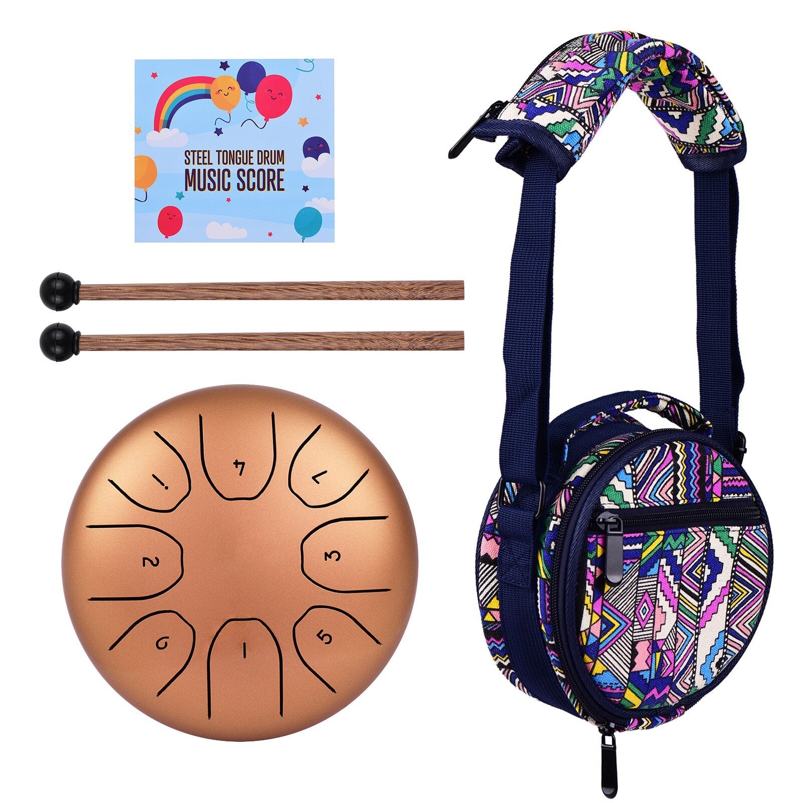 Muslady Steel Tongue Drum 5.5 Inches 8 Notes C Key Tank Drum Percussion Instrument with Drumsticks Carry Bag for Adults Children - AKLOT