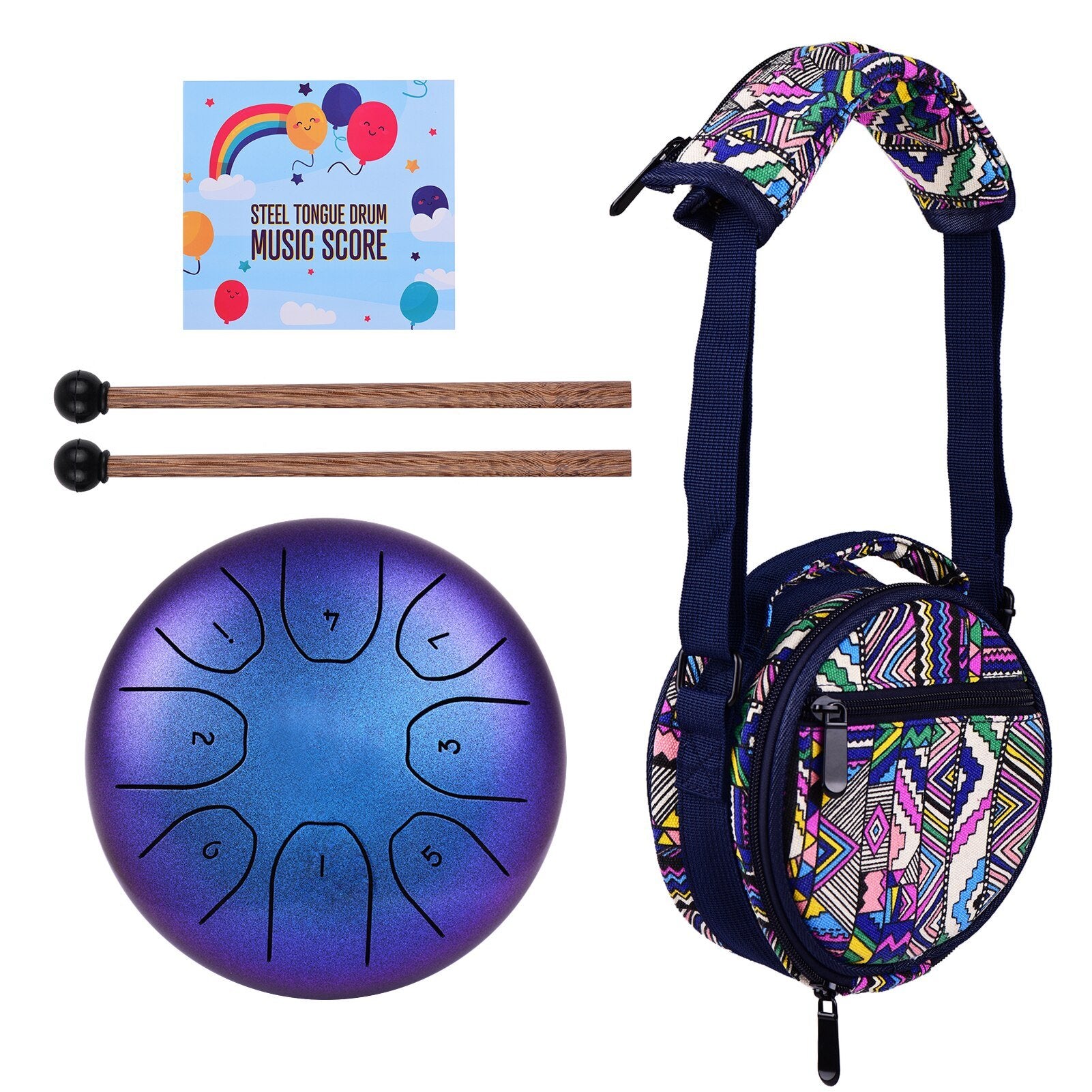 Muslady Steel Tongue Drum 5.5 Inches 8 Notes C Key Tank Drum Percussion Instrument with Drumsticks Carry Bag for Adults Children - AKLOT