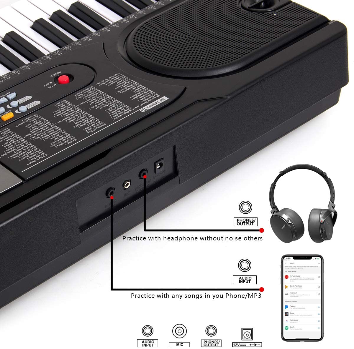 Piano Keyboard 61 Key Portable Electronic Keyboard w/LED Screen,Microphone Music Keyboard For Beginners(Kids & Adults) - AKLOT