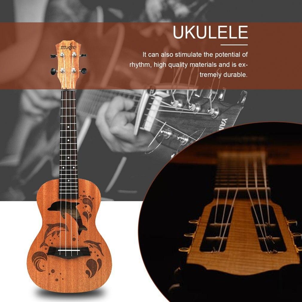 Professional Dolphin Pattern Soprano Ukulele Uke Hawaii Guitar Sapele 4 Strings Wood Ukulele Musical Instruments For Beginner - AKLOT