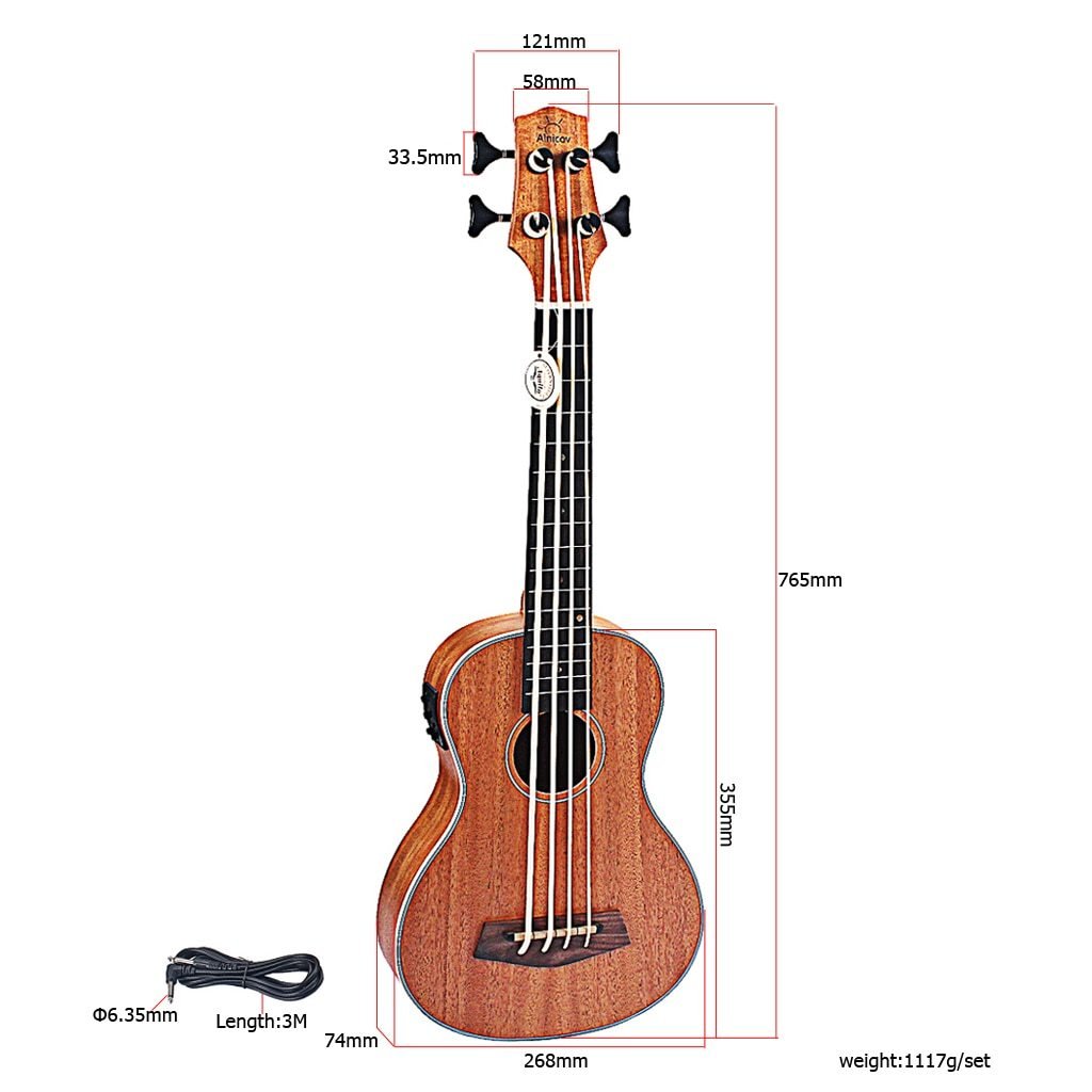 Rosewood 30 Inch Baritone Ukelele 4 String Guitar Electric Bass For Player - AKLOT