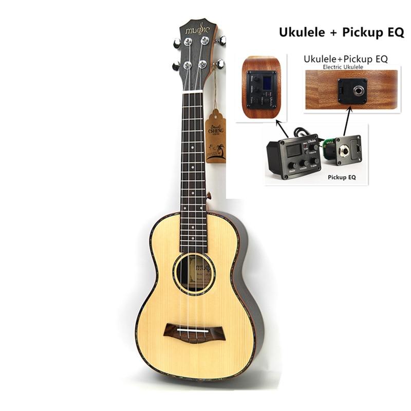 SevenAngel 26 " Tenor Ukulele Spruce Solid Wood Top Only Ukelele Hawaiian 4 String Guitar Electric Uku with Pickup EQ - AKLOT