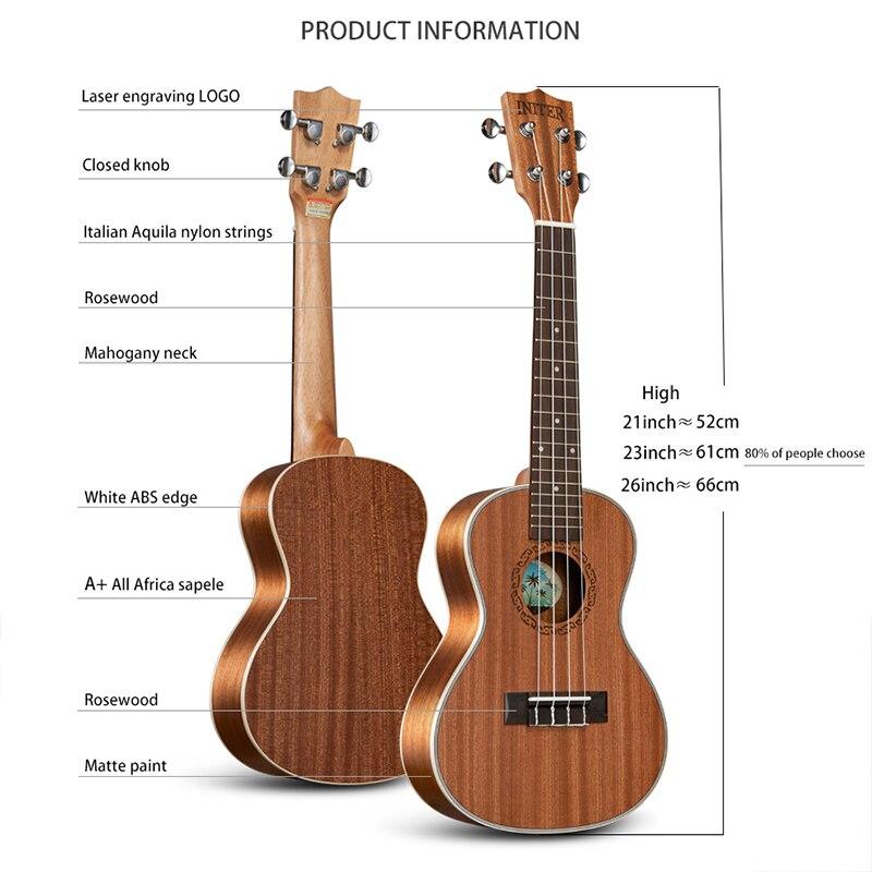 Ukulele 21/23/26Inch guitar ukelele soprano/Concert/tenor sapele wood guitars Hawaii Small Guitar - AKLOT