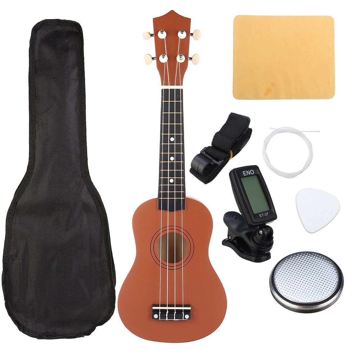 Ukulele Combo 21 Ukulele Black Soprano 4 Strings Uke Hawaii Bass Stringed Musical Instrument Set Kits+Tuner+String+Strap+Bag - AKLOT