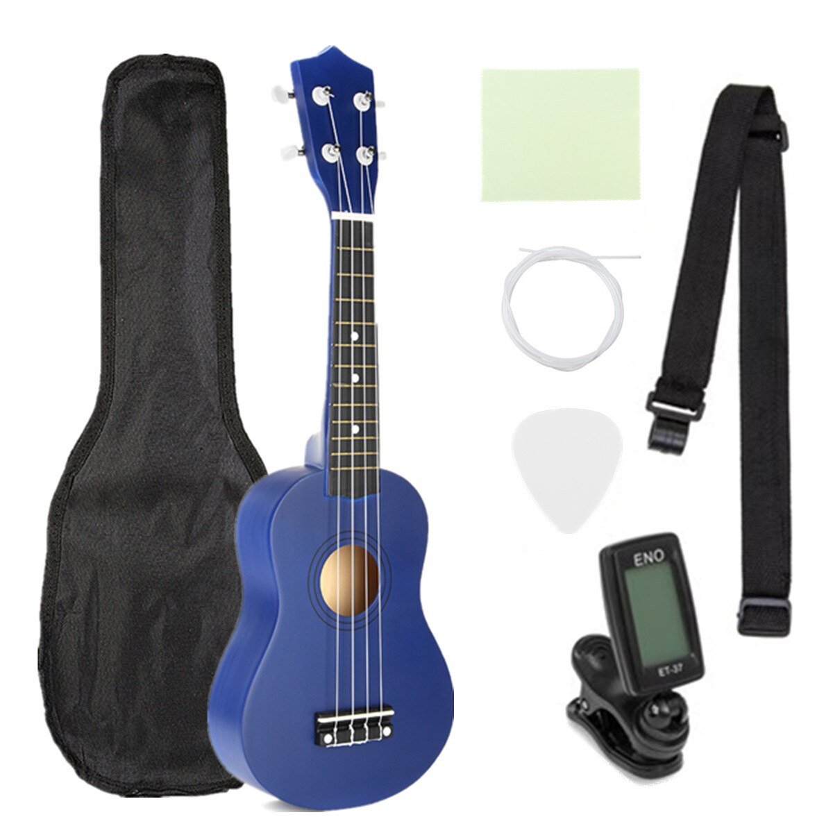 Ukulele Combo 21 Ukulele Black Soprano 4 Strings Uke Hawaii Bass Stringed Musical Instrument Set Kits+Tuner+String+Strap+Bag - AKLOT