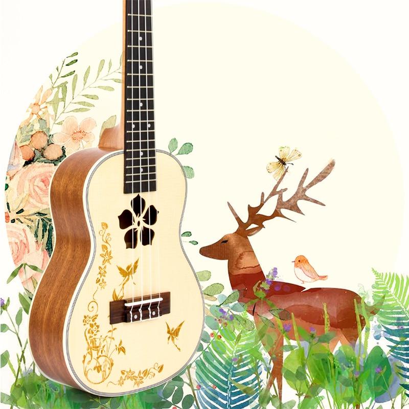 Ukulele Concert Solid Spruce Ukelele 23 Inch 18 Frets 4 String Hawai Guitar - AKLOT
