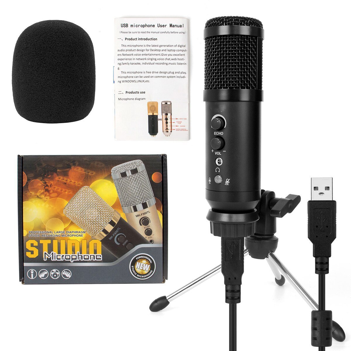 USB Condenser Microphone 16mm Large Diaphragm for Window&Mac Multipurpose Mic for Studio Recording Gaming Broadcast - AKLOT