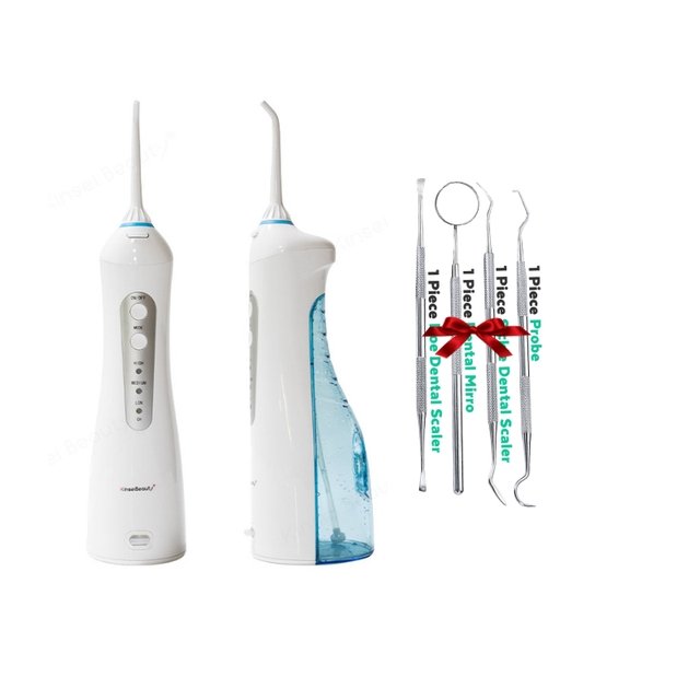 Water Flosser Pick Professional Cordless Dental Oral Irrigator - 200ML Portable and Rechargeable IPX7 Waterproof 3 Modes with 4 Jet Tips for Travel Home Use (Blue) - AKLOT