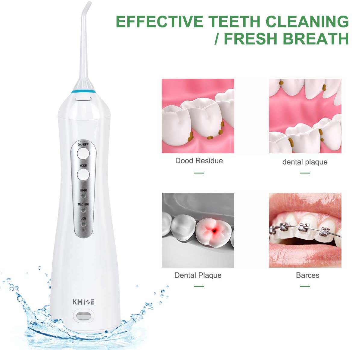 Water Flosser Pick Professional Cordless Dental Oral Irrigator - 200ML Portable and Rechargeable IPX7 Waterproof 3 Modes with 6 Jet Tips for Travel Home Use (White) - AKLOT