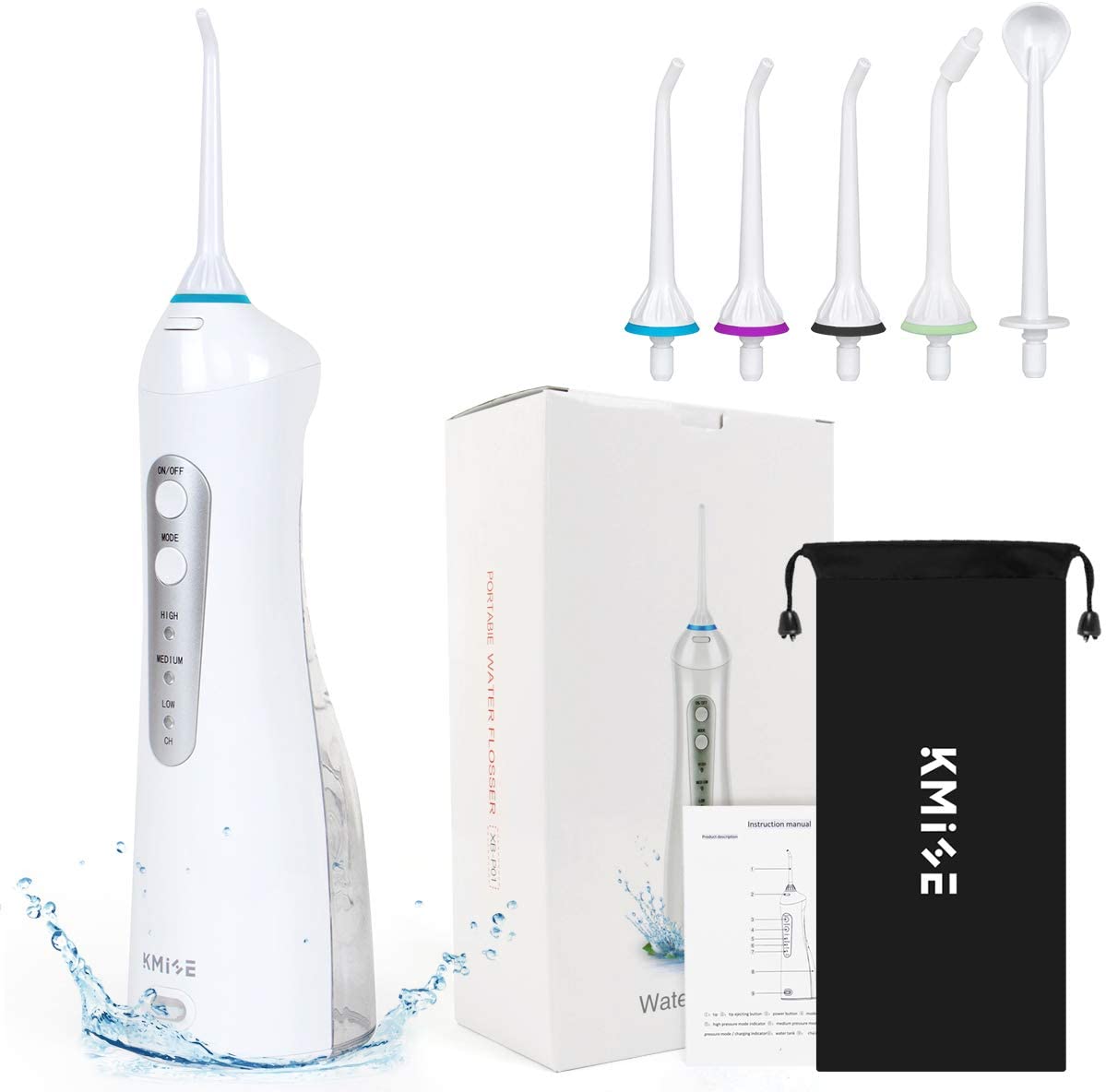 Water Flosser Pick Professional Cordless Dental Oral Irrigator - 200ML Portable and Rechargeable IPX7 Waterproof 3 Modes with 6 Jet Tips for Travel Home Use (White) - AKLOT